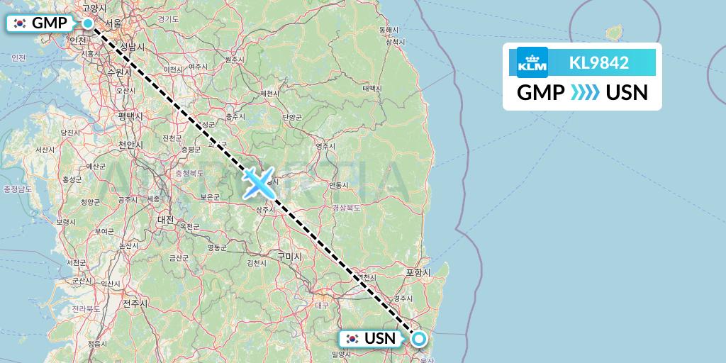 KL9842 KLM Flight Map: Seoul to Ulsan