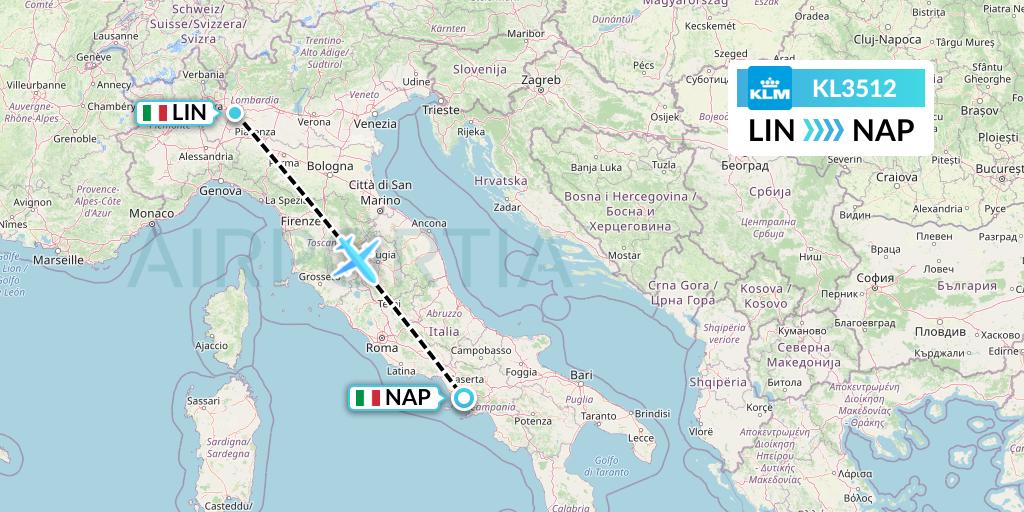 KL3512 KLM Flight Map: Milan to Naples