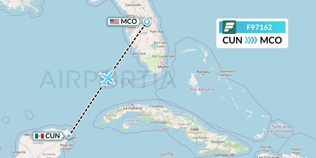 F97162 Frontier Airlines Flight Map: Cancun to Orlando