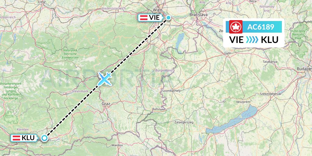 AC6189 Air Canada Flight Map: Vienna to Klagenfurt