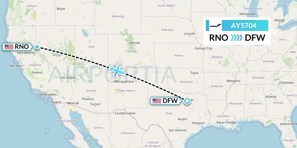 AY5704 Finnair Flight Map: Reno to Dallas