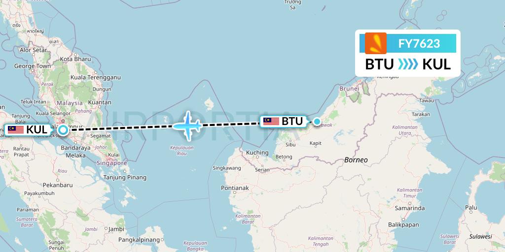 FY7623 Firefly Flight Map: Bintulu to Kuala Lumpur
