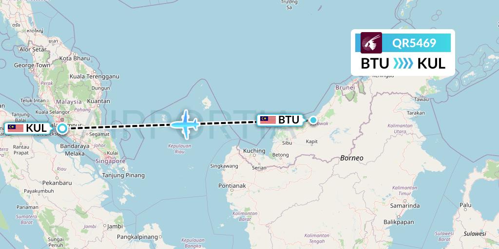 QR5469 Qatar Airways Flight Map: Bintulu to Kuala Lumpur