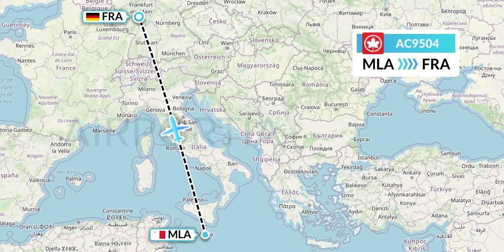 AC9504 Air Canada Flight Map: Malta to Frankfurt