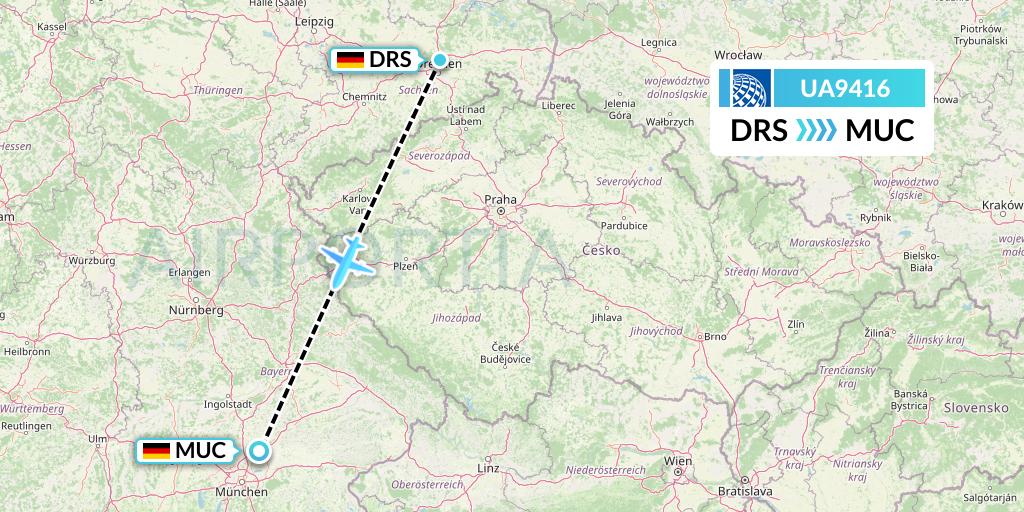 UA9416 United Airlines Flight Map: Dresden to Munich