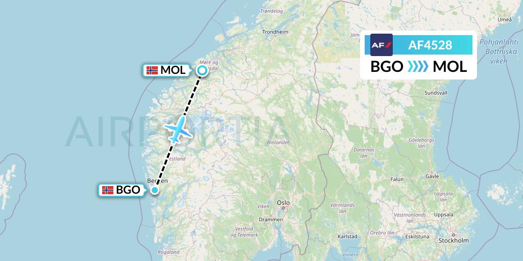 AF4528 Air France Flight Map: Bergen to Molde