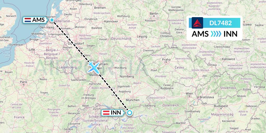 DL7482 Delta Air Lines Flight Map: Amsterdam to Innsbruck