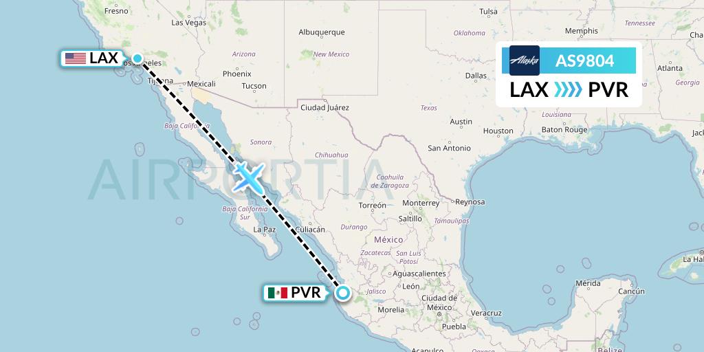 AS9804 Alaska Airlines Flight Map: Los Angeles to Puerto Vallarta