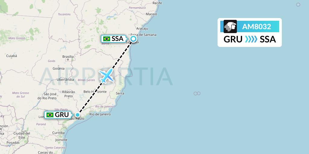 AM8032 Aeromexico Flight Map: Sao Paulo to Salvador