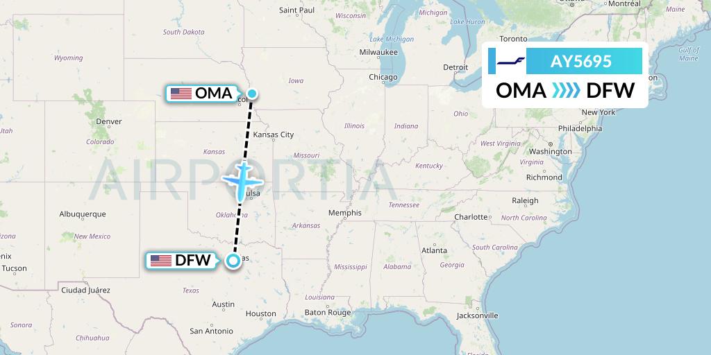 AY5695 Finnair Flight Map: Omaha to Dallas
