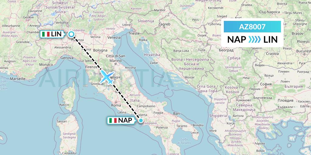 AZ8007 ITA Airways Flight Map: Naples to Milan