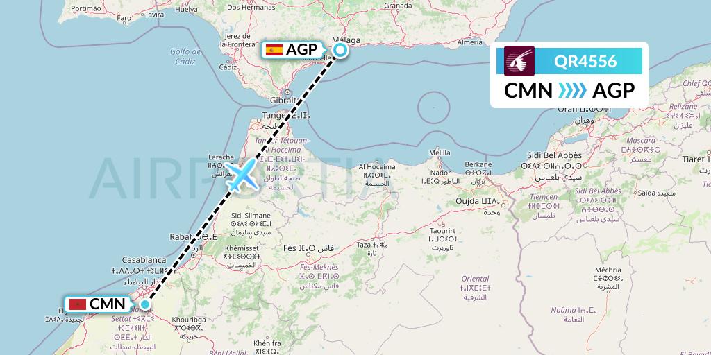 QR4556 Qatar Airways Flight Map: Casablanca to Malaga