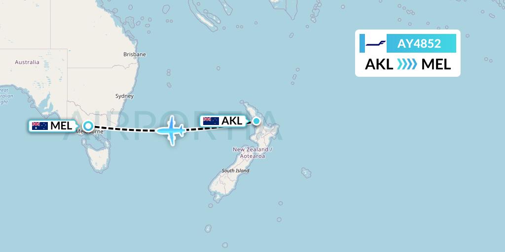 AY4852 Finnair Flight Map: Auckland to Melbourne