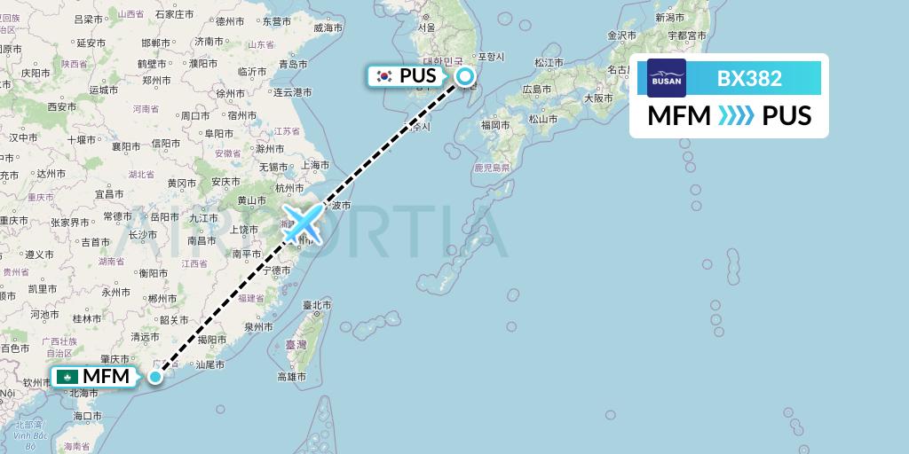 BX382 Air Busan Flight Map: Macau to Busan