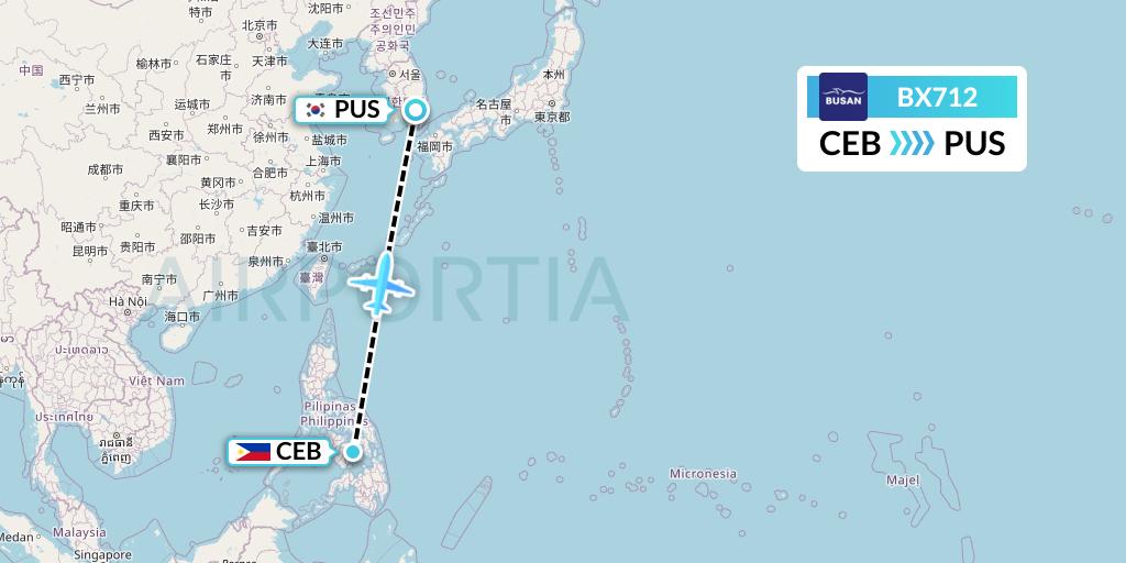 BX712 Air Busan Flight Map: Cebu to Busan