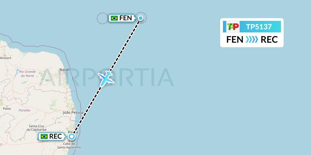 TP5137 TAP Portugal Flight Map: Fernando De Noronha to Recife
