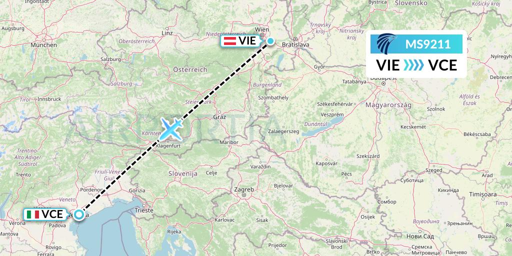 MS9211 EgyptAir Flight Map: Vienna to Venice