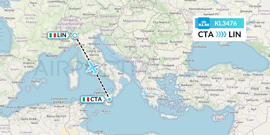 KL3476 KLM Flight Map: Catania to Milan