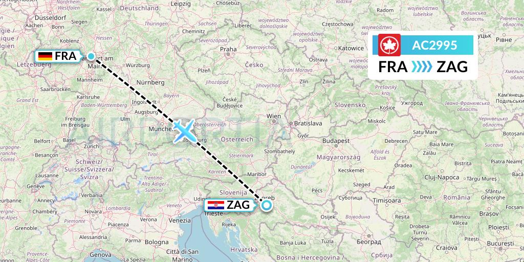AC2995 Air Canada Flight Map: Frankfurt to Zagreb
