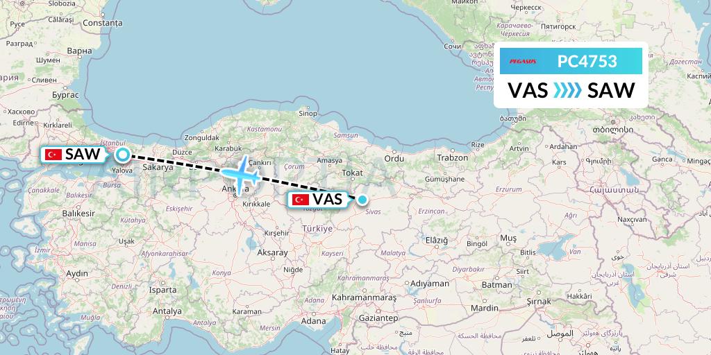PC4753 Pegasus Airlines Flight Map: Sivas to Istanbul