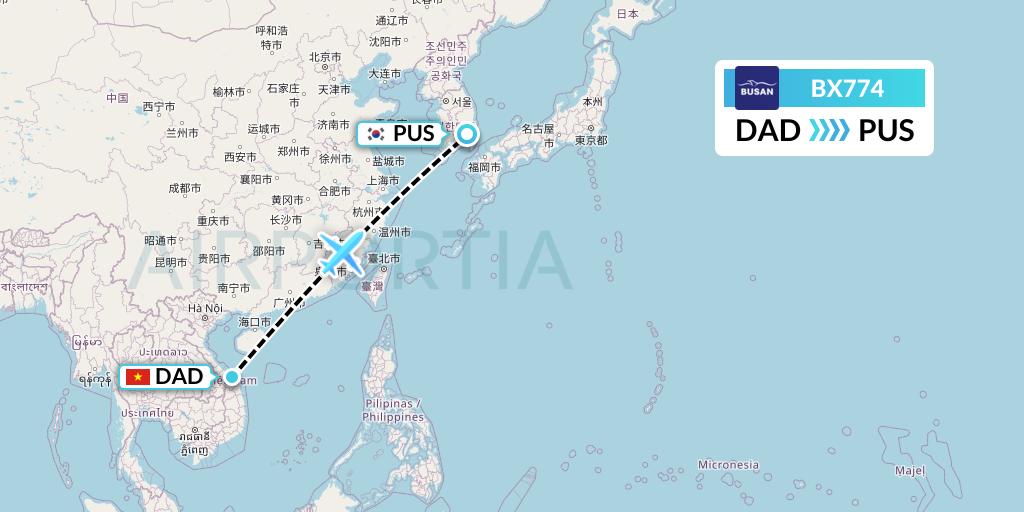 BX774 Air Busan Flight Map: Da Nang to Busan