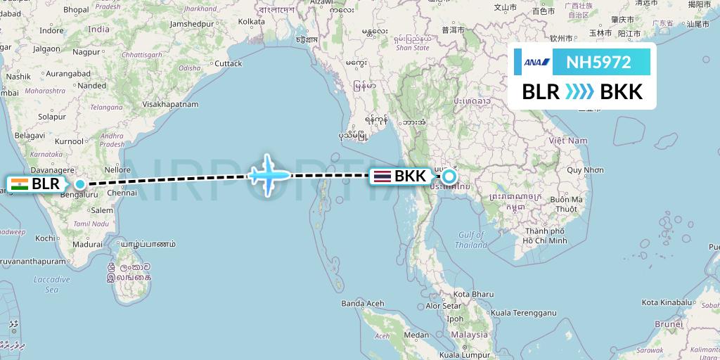 NH5972 All Nippon Airways Flight Map: Bangalore to Bangkok