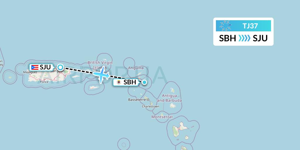 TJ37 Tradewind Aviation Flight Map: St. Jean to San Juan