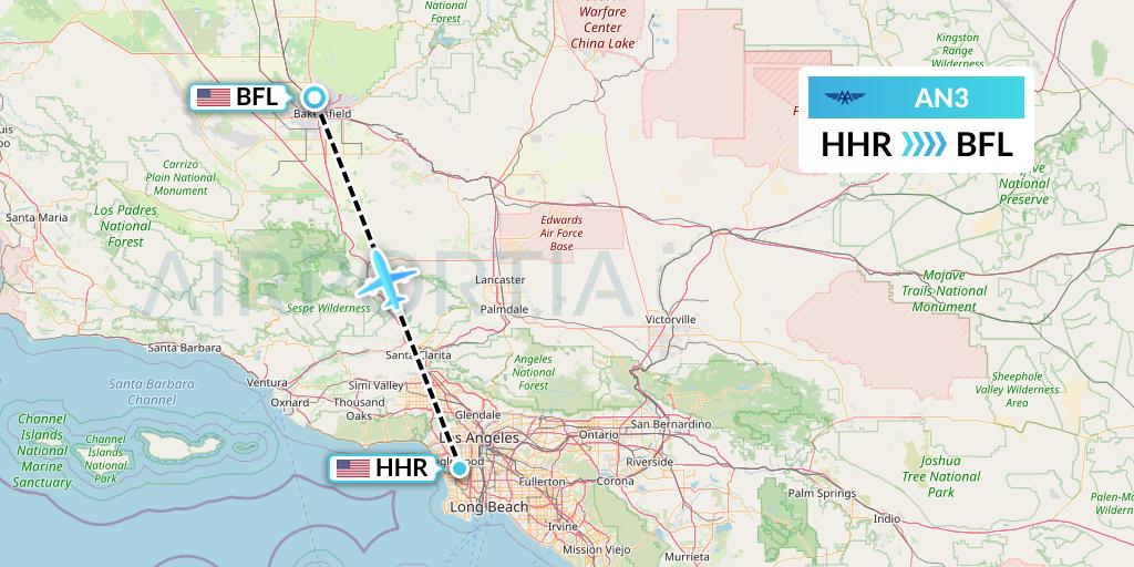 AN3 Advanced Air Flight Map: Hawthorne to Bakersfield