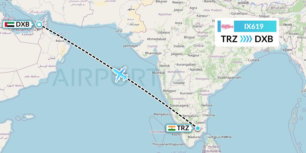 IX619 Air India Express Flight Map: Tiruchirapalli to Dubai
