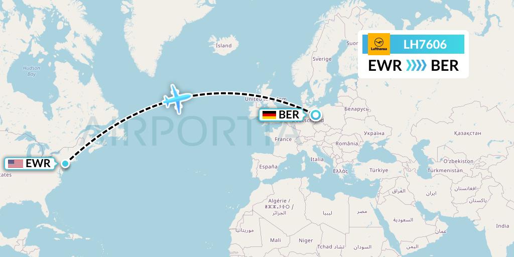 LH7606 Lufthansa Flight Map: New York to Berlin