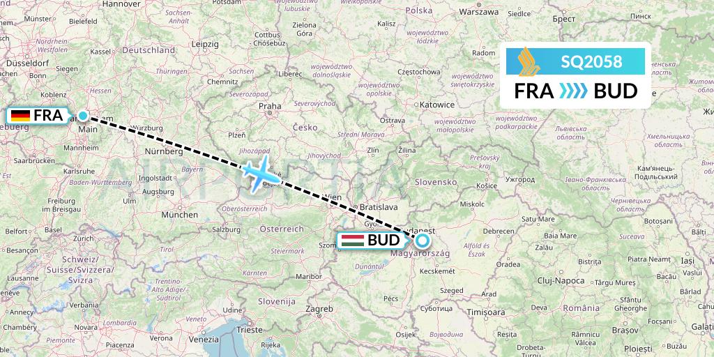 SQ2058 Singapore Airlines Flight Map: Frankfurt to Budapest