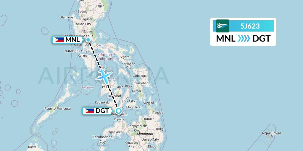 5J623 CEBU Pacific Air Flight Map: Manila to Dumaguete City