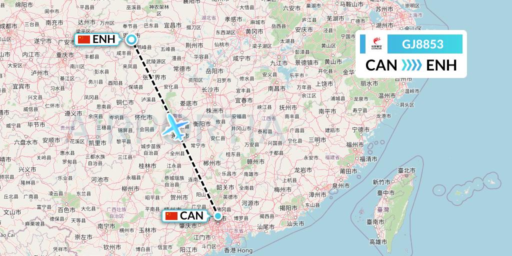 GJ8853 Loong Airlines Flight Map: Guangzhou to Enshi