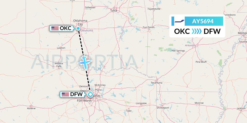 AY5694 Finnair Flight Map: Oklahoma City to Dallas