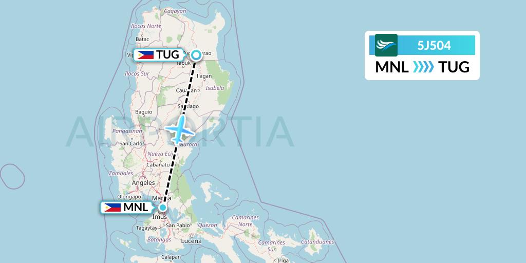 5J504 CEBU Pacific Air Flight Map: Manila to Tuguegarao