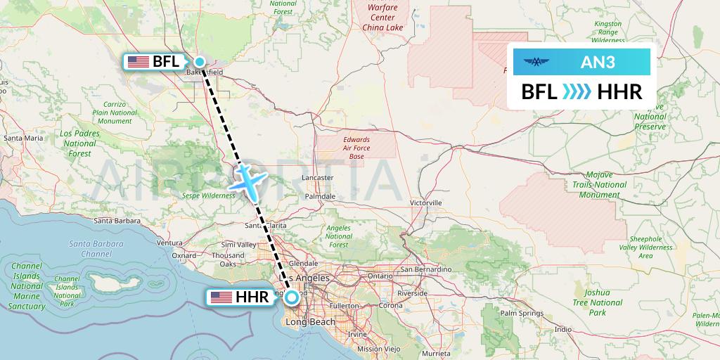 AN3 Advanced Air Flight Map: Bakersfield to Hawthorne