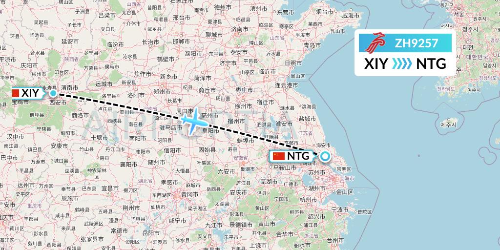 ZH9257 Shenzhen Airlines Flight Map: Xi'an to Nantong