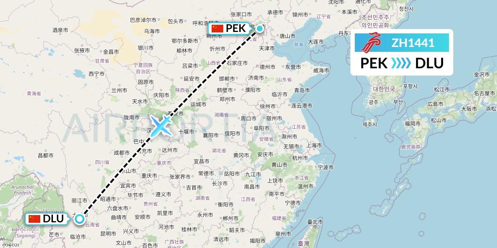 ZH1441 Shenzhen Airlines Flight Map: Beijing to Dali
