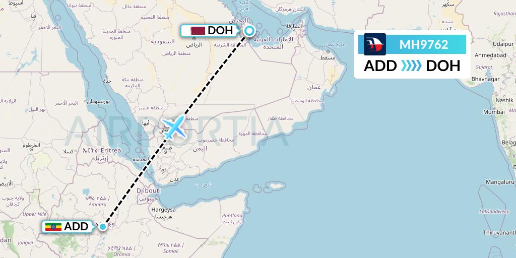 MH9762 Malaysia Airlines Flight Map: Addis Ababa to Doha