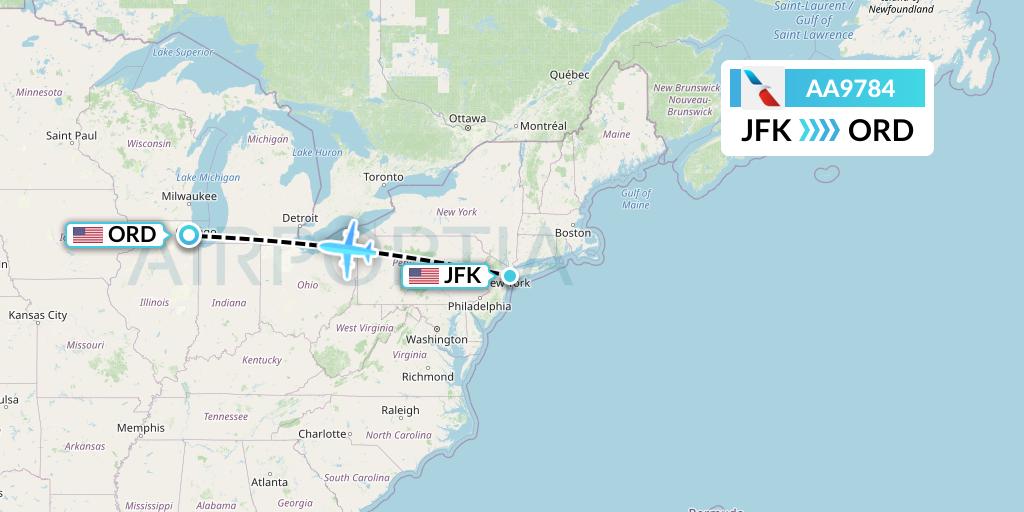 AA9784 American Airlines Flight Map: New York to Chicago