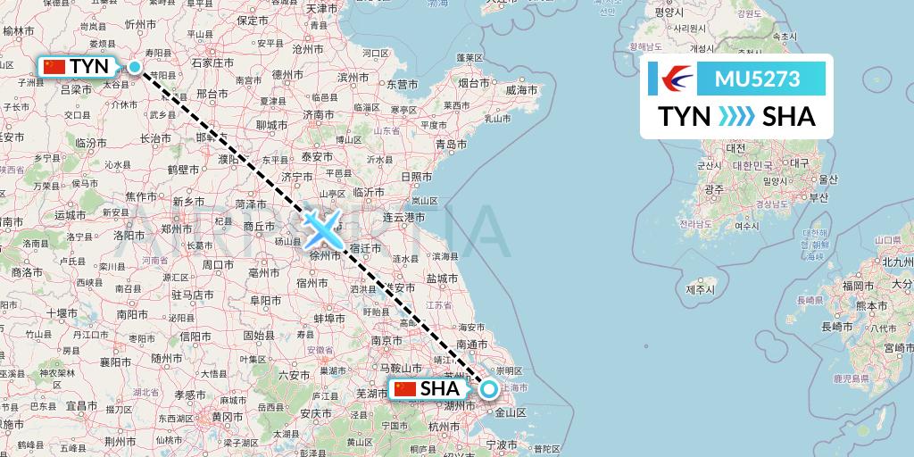 MU5273 China Eastern Airlines Flight Map: Taiyuan to Shanghai