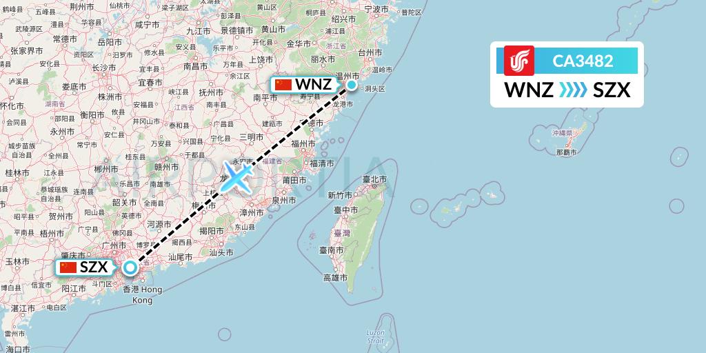 CA3482 Air China Flight Map: Wenzhou to Shenzhen