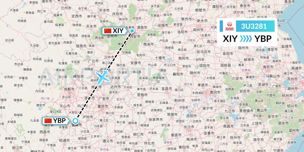 3U3281 Sichuan Airlines Flight Map: Xi'an to Yibin
