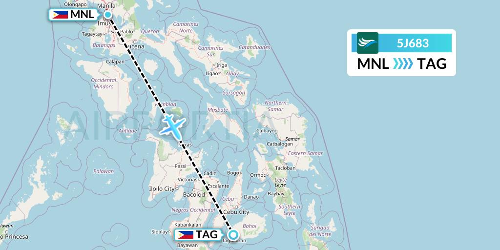 5J683 CEBU Pacific Air Flight Map: Manila to Tagbilaran City