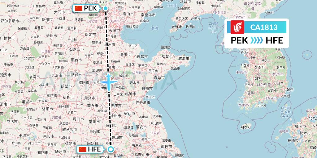 CA1813 Air China Flight Map: Beijing to Hefei