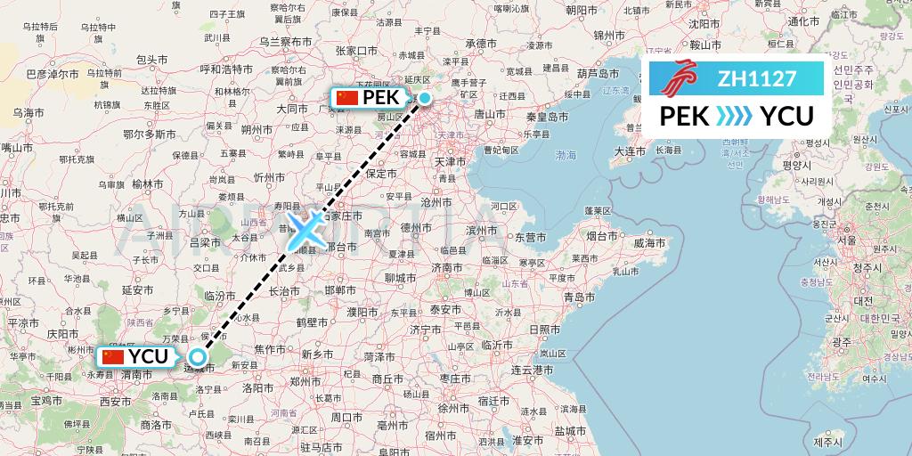 ZH1127 Shenzhen Airlines Flight Map: Beijing to Yuncheng