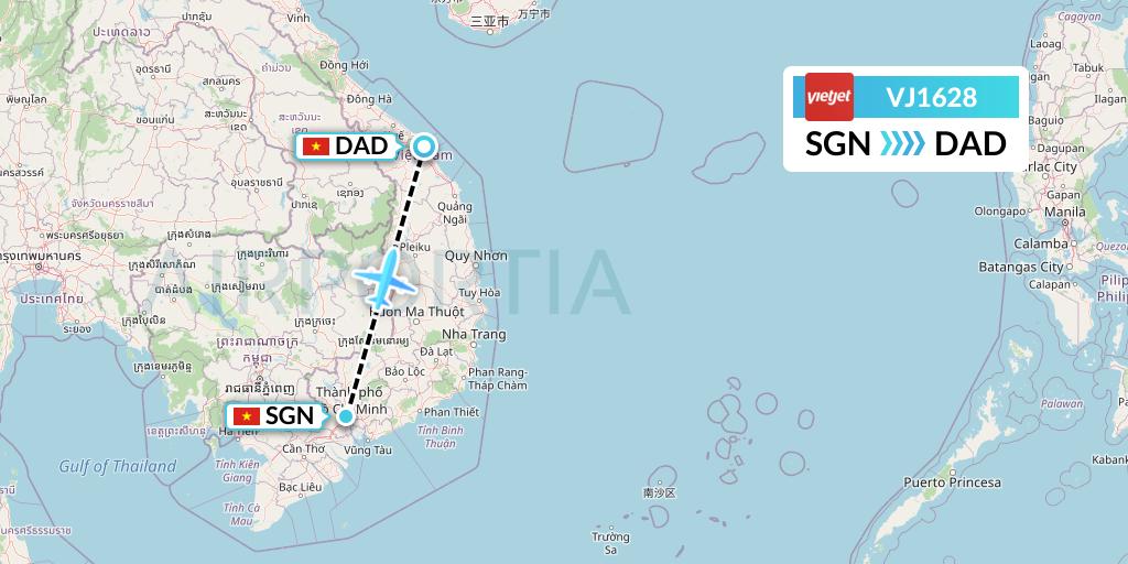 VJ1628 VietJet Air Flight Map: Ho Chi Minh City to Da Nang