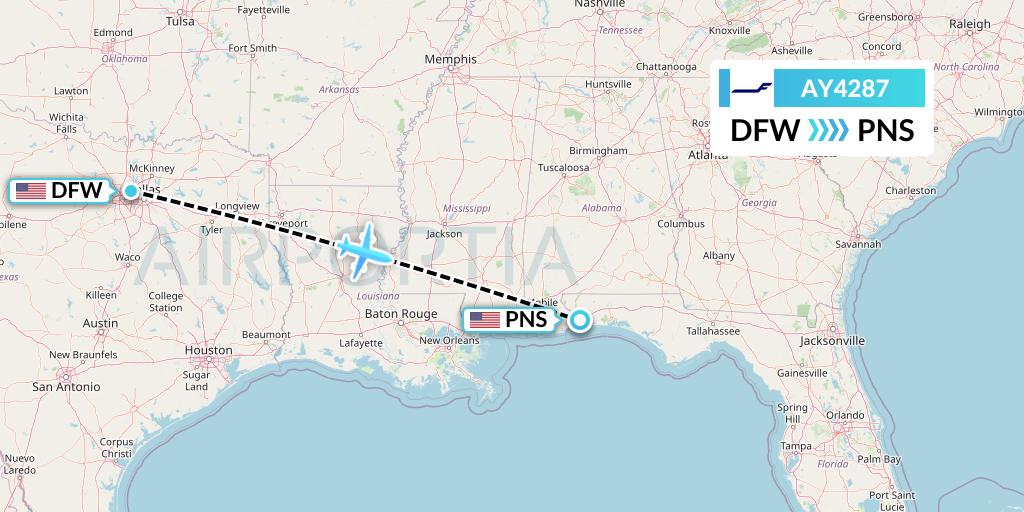 AY4287 Finnair Flight Map: Dallas to Pensacola