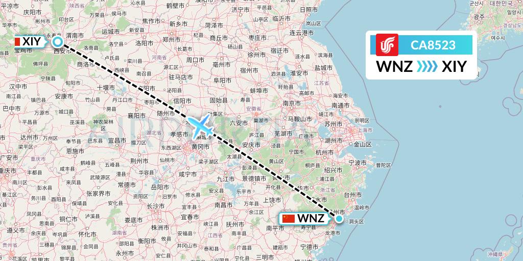 CA8523 Air China Flight Map: Wenzhou to Xi'an