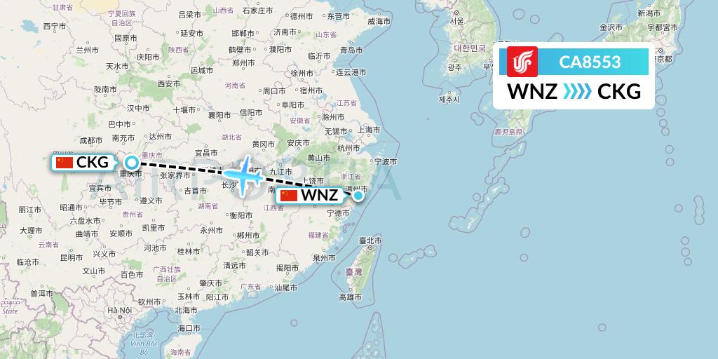 CA8553 Air China Flight Map: Wenzhou to Chongqing